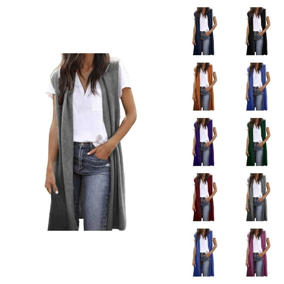 Long Cardigan Tunic Vest for Women 2025 Casual Sleeveless Open Front Long Cardigans Tops Coat Outerwear
