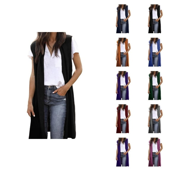 Long Cardigan Tunic Vest for Women 2025 Casual Sleeveless Open Front Long Cardigans Tops Coat Outerwear