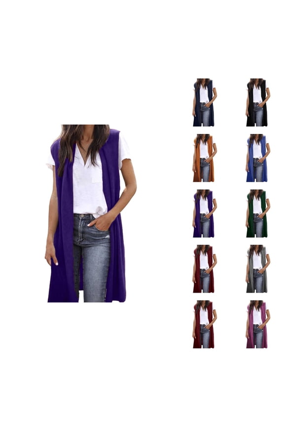 Long Cardigan Tunic Vest for Women 2025 Casual Sleeveless Open Front Long Cardigans Tops Coat Outerwear