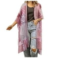 thumbnail image 1 of Long Cardigans for Women Lightweight Casual Kimono Cover Up Floral Print Boho Beach Elbow Sleeve Open Front Tops Loose Sweaters for Women YA Pink One Size, 1 of 4