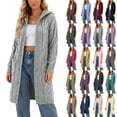 thumbnail image 1 of Long Cardigans for Women Plus Size Hooded Knit Sweaters Elastic Cuffs Casual Ribbed Open Front Cardigan Soft Stretchy Long Sleeve Pullover with Pocket, 1 of 8