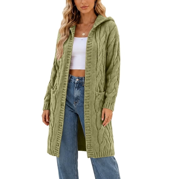 Long Cardigans for Women Plus Size Hooded Knit Sweaters Elastic Cuffs Casual Ribbed Open Front Cardigan Soft Stretchy Long Sleeve Pullover with Pocket
