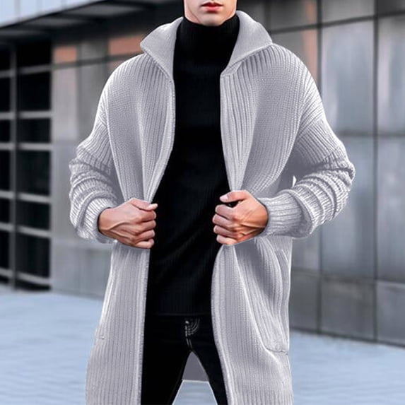 Long Cardigans for Men Knitting Cotton Sweater Open Front Windbreaker Soft Ribbed Outerwear Jackets