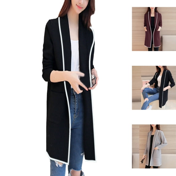 Long Cardigans for Women Fall Winter Loose Long Sleeve Wild Elegant Windbreaker Coat with Pockets Casual Womens Cardigan Sweaters Black XXL