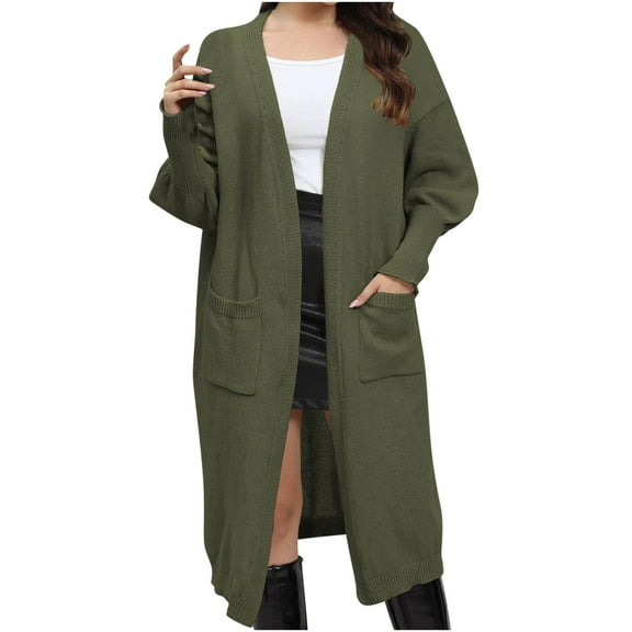 Long Cardigans for Women Loose and Lazy Woven Sweater With Double Pockets and Lantern Sleeves Cardigan Coats