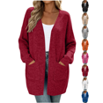 thumbnail image 1 of Long Cardigans for Women Nelozsy Women Fashion Casual Solid Color Pocket Cardigan Wine M, 1 of 4