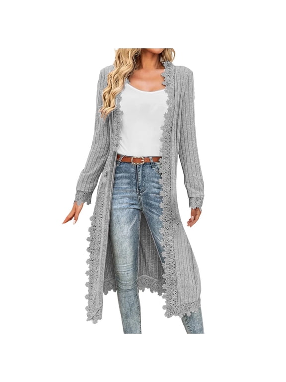 Long Cardigans for Women Open Front Drape Lightweight Duster Long Sleeve Crochet Lace Outerwear Casual Fall Outfits