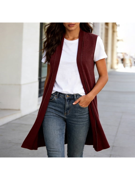 Long Cardigans for Women Solid Color Open Front Sleeveless Duster Sleeveless Jacket Casual Vests for Women XL