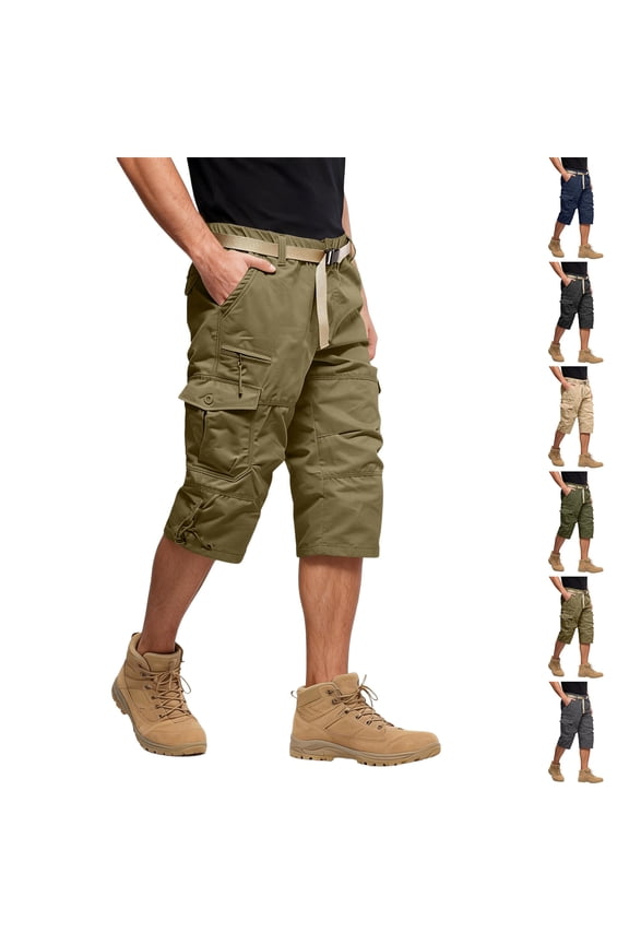 Long Cargo Shorts for Men Elastic Waist Long Capri Below the Knee Shorts with Multi-Pockets Knee Length 3/4 Pants Outdoor Quick Dry Breathable Hiking Fishing Bottom,Yellow M