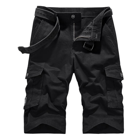 Long Cargo Shorts for Men Belted Multi-Pocket Athletic Tactical Shorts Casual Hiking Black 3XL