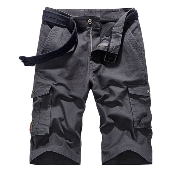 Long Cargo Shorts for Men Belted Multi-Pocket Athletic Tactical Shorts Casual Hiking Gray XL