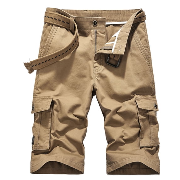 Long Cargo Shorts for Men Belted Multi-Pocket Athletic Tactical Shorts Casual Hiking Khaki 3XL