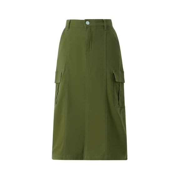 Long Cargo Skirts for Women Vintage Low Rise Drawstring Pleated Maxi Skirt Harajuku Fashion Midi Skirt 90s E-Girl Streetwear
