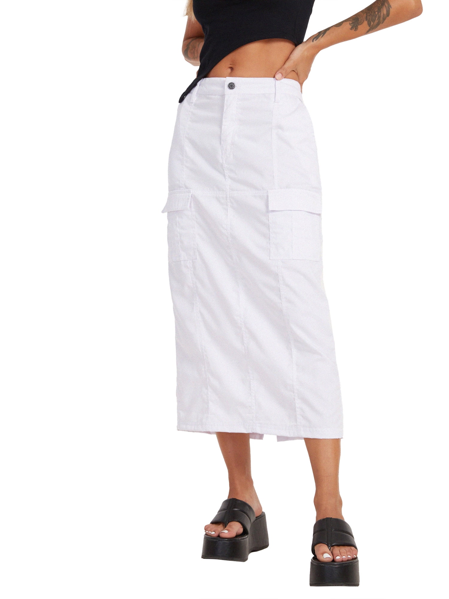 Long Cargo Skirts for Women Vintage Low Rise Drawstring