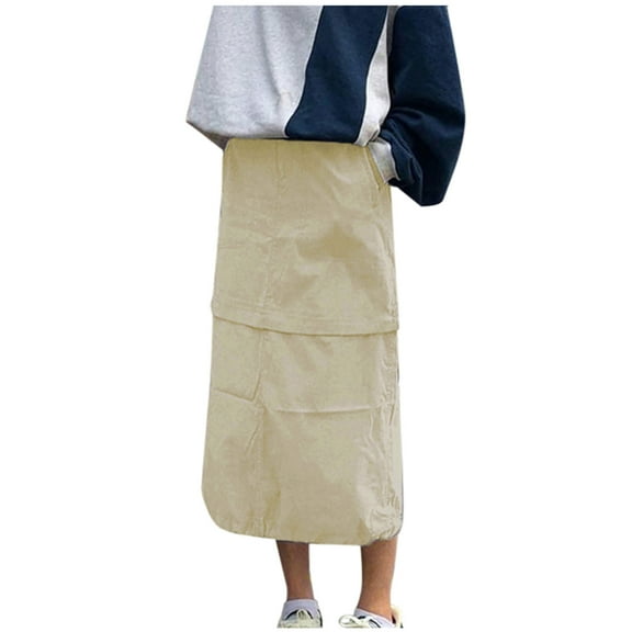 Long Cargo Skirts for Women with Pockets Low Rise Drawstring Shirred Baggy Skirt E Girls Retro Harajuku Streetwear