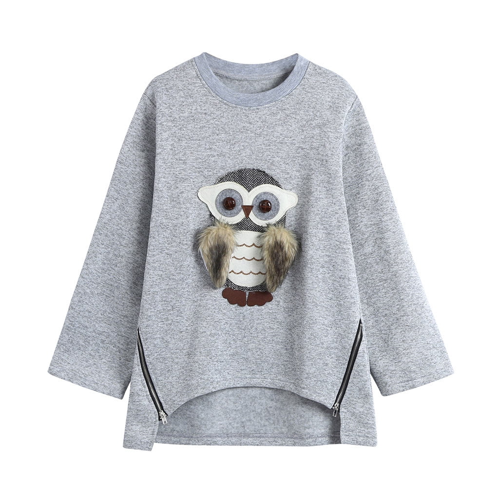 Long Cartoon Boys Owl Toddler Print Tops Big Girlss Outfits Hoodie