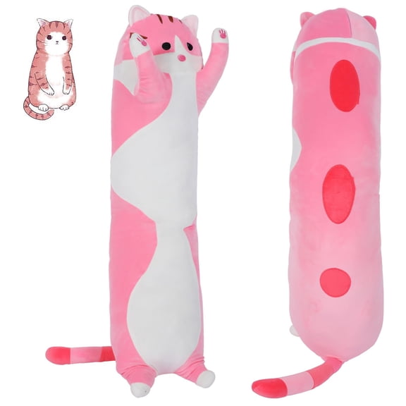 Long Cat Plush Body Pillow Kawaii Cat Stuffed Toy, Cute Soft Plush Animal Doll, Plushies Decorations for Video Game Fans, Kitten Plush Throw Pillow Doll Gift for Girlfriend & Kid