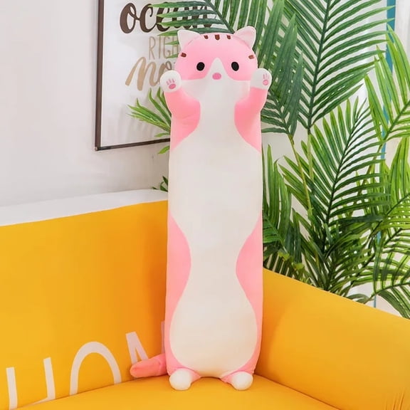 Long Cat Plush Body Pillow, Soft Polyester Squishy Stuffed Kitten Animal, Cute Cartoon Sleeping Cushion, Home Decor & Birthday Gift for Kids and Adults