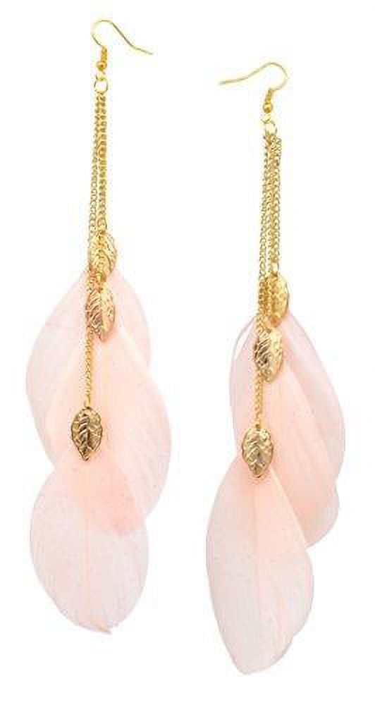 Long Chain Dangle Chandelier Style Three Feather Earrings Sexy Fashion Jewelry (Leaf Pink) - image 1 of 5