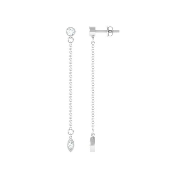 Rosec Jewels Long Chain Dangle Earrings with Certified Diamond for Women (HI-SI Grade), 925 Sterling Silver