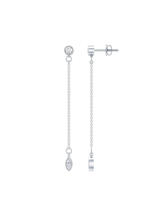 Long Chain Dangle Earrings with Certified Diamond for Women (HI-SI Grade), 925 Sterling Silver