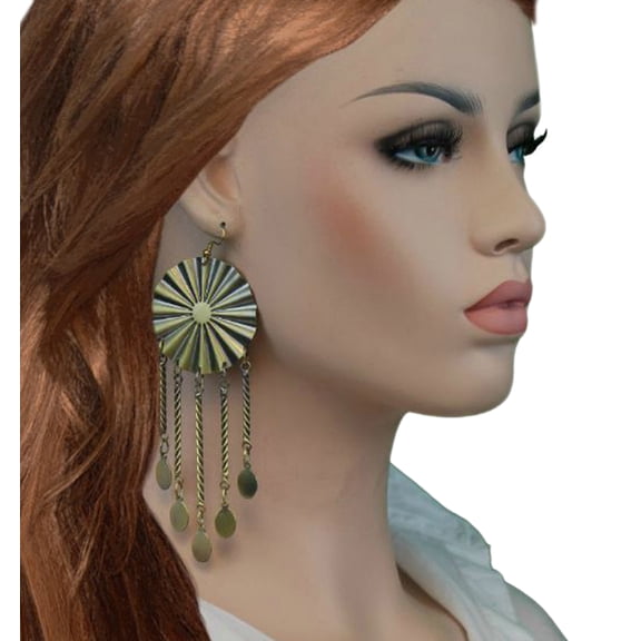 Long Chandelier Brass Tone Dangle Pierced Earrings Ladies Adult Female Women