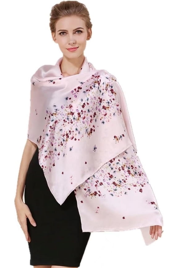 Long Charmeuse Silk Scarf Floral and Graphic Print Silk Long Mulberry Scarf