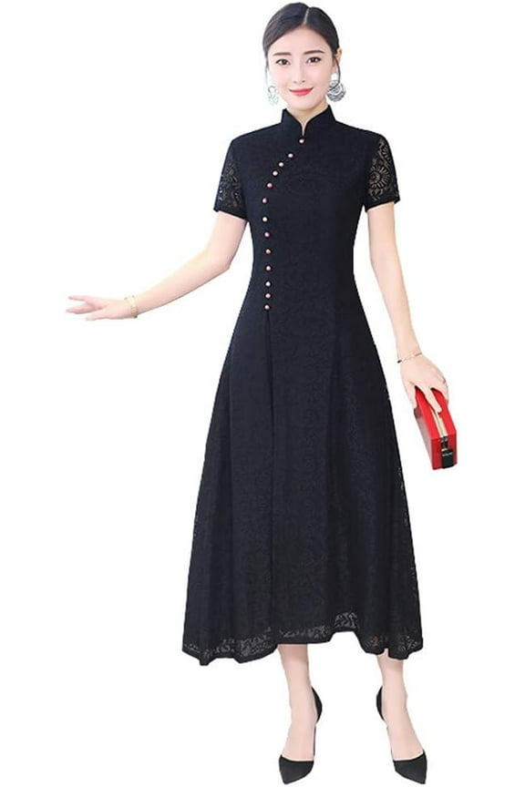 Long Cheongam Dress Lace Qipao Chinese Style Dress