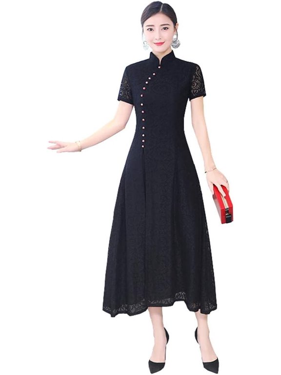 Long Cheongam Dress Lace Qipao Chinese Style Dress