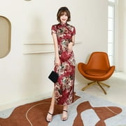 Long Cheongsam Slim Slik Vintage Long Dress Traditional Costumes Summer Dresses 4XL 8 Colors