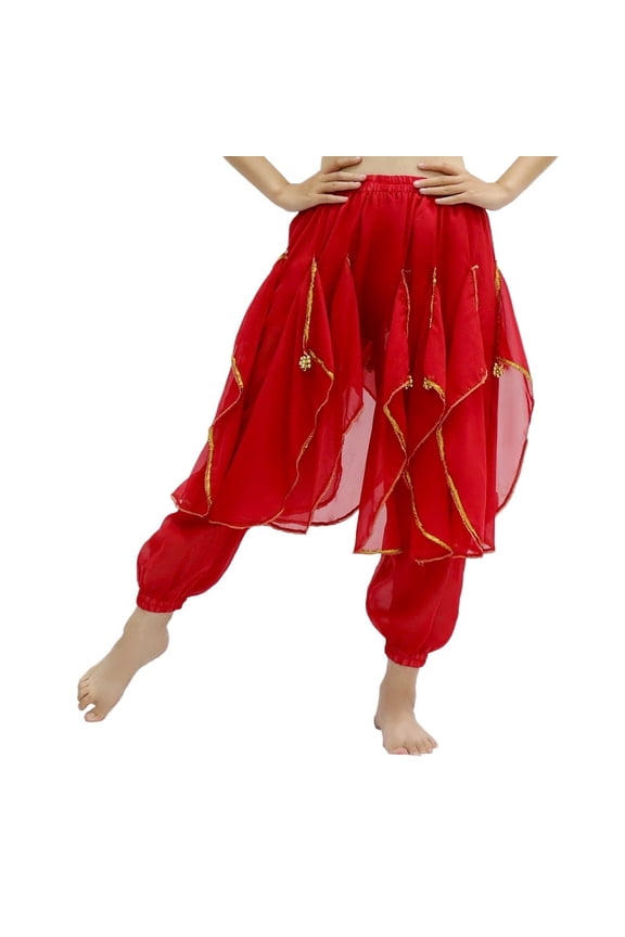 Long Chiffon Belly Dance Harem Pants Halloween Pants With Gold Trim Women Dancing Pants