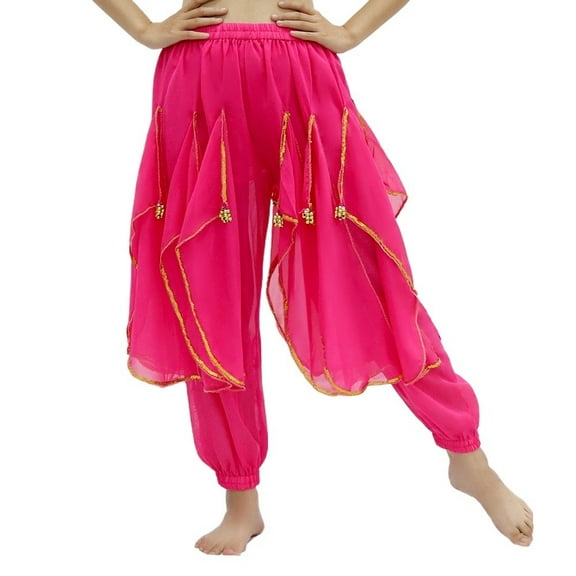 Long Chiffon Belly Dance Harem Pants Halloween Pants With Gold Trim Women Dancing Pants