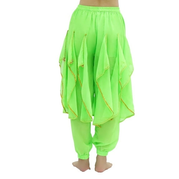 Long Chiffon Belly Dance Harem Pants Halloween Pants With Gold Trim Women Dancing Pants