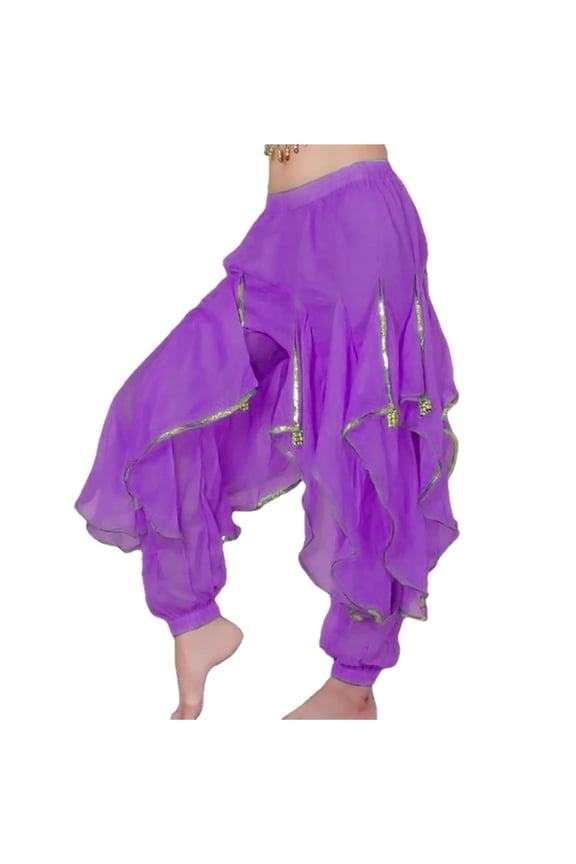 Long Chiffon Belly Dance Pants Baggy Pants With Gold Trim Practice Performance Chiffon Bloomers