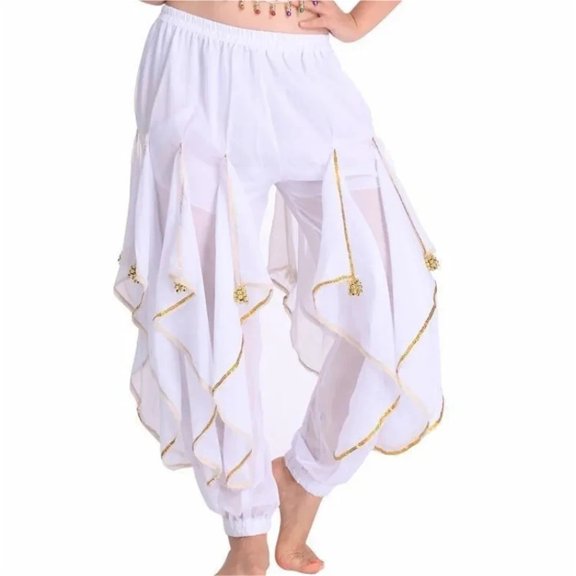 Long Chiffon Belly Dance Pants Baggy Pants With Gold Trim Practice Performance Chiffon Bloomers