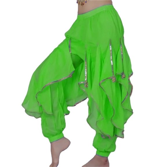 Long Chiffon Belly Dance Pants Baggy Pants With Gold Trim Practice Performance Chiffon Bloomers