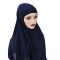 thumbnail image 1 of Long Chiffon Solid Color Hijab Veil Headscarf Skullies Women Beanies Muslim Scarf NAVY BLUE, 1 of 8