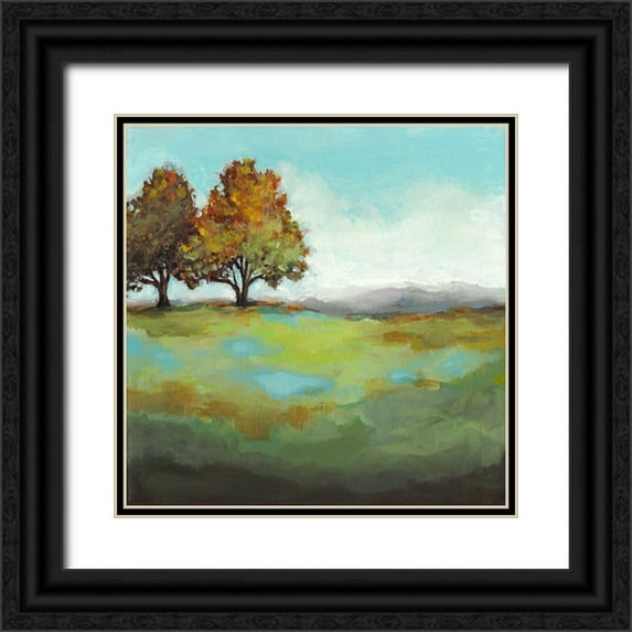 Long, Christina 26x26 Black Ornate Wood Framed with Double Matting Museum Art Print Titled - Turning Leaves I