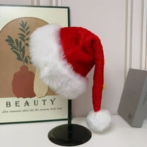 Long Christmas Santa Claus Hat with Bells,Deluxe Holiday Party Warm Plush Furry Christmas Hat Headwear Accessories
