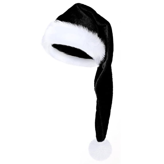 Long Christmas Santa Hat for Women Men Velvet Plush Xmas Hats for Holiday Festival Party Decor Costume Warm Winter Hats Black One Size