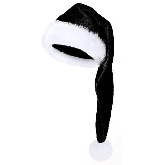 Long Christmas Santa Hat for Women Men Velvet Plush Xmas Hats for Holiday Festival Party Decor Costume Warm Winter Hats Black One Size