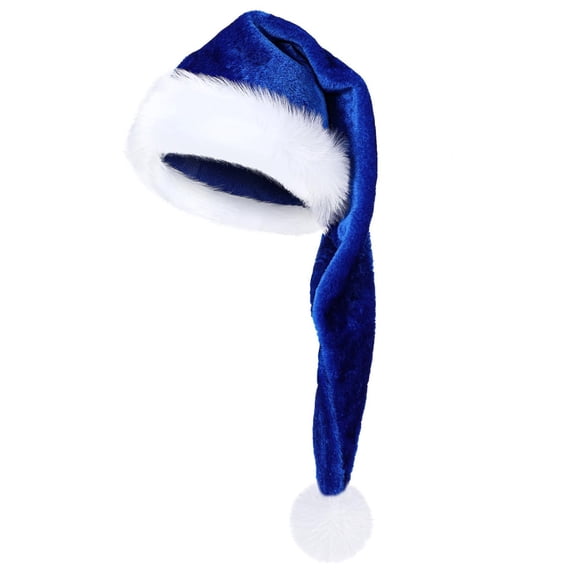 Long Christmas Santa Hat for Women Men Velvet Plush Xmas Hats for Holiday Festival Party Decor Costume Warm Winter Hats Blue One Size