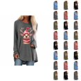 thumbnail image 1 of Long Christmas Shirts for Women 2025 Long Sleeve Crewneck Loose Holiday Cute Reindeer Graphic Tshirt Shirt, 1 of 1