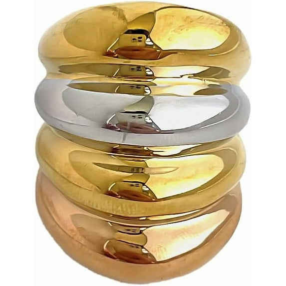Long Chunky Statement Ring for Women Stainless Steel Thick Dome Finger Band Layered Stackable Rings Geometric Ring Fashion Jewelry