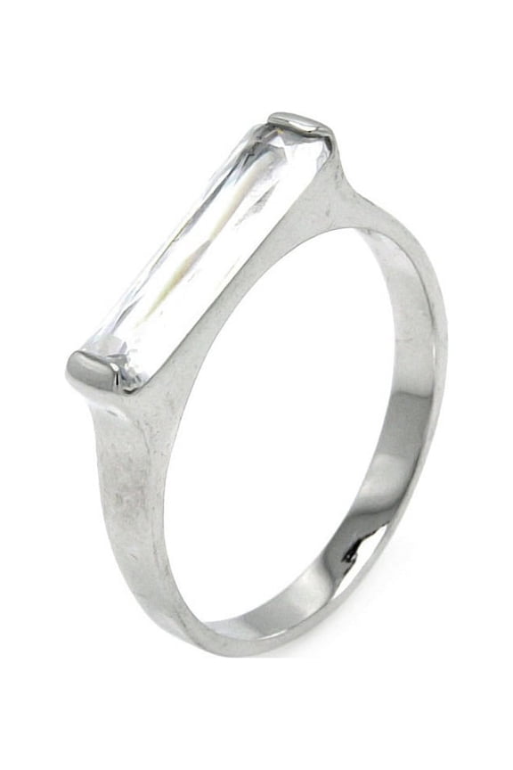 Long Clear Cubic Zirconia Bar Ring Rhodium Plated Sterling Silver Size 7
