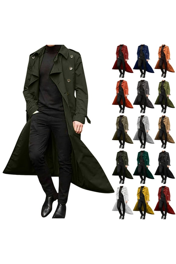 Long Coat Men,2024 Winter Mens Coats and Jackets Long-Sleeve Luxury Full Length Trench Coat Solid Color Bussiness Overcoat Autumn Jackets for Men Casual Loose Slim Fit Fashion Coats