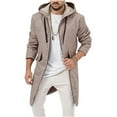 thumbnail image 1 of Long Coat Men, Men's Mid-Length Solid Color Casual Woolen-Like Coat with Multiple Pockets, Hooded & Zipper Cardigan, Long-Sleeve Hooded Casual Jacket/Coat, Long Jacket for Men, 1 of 7