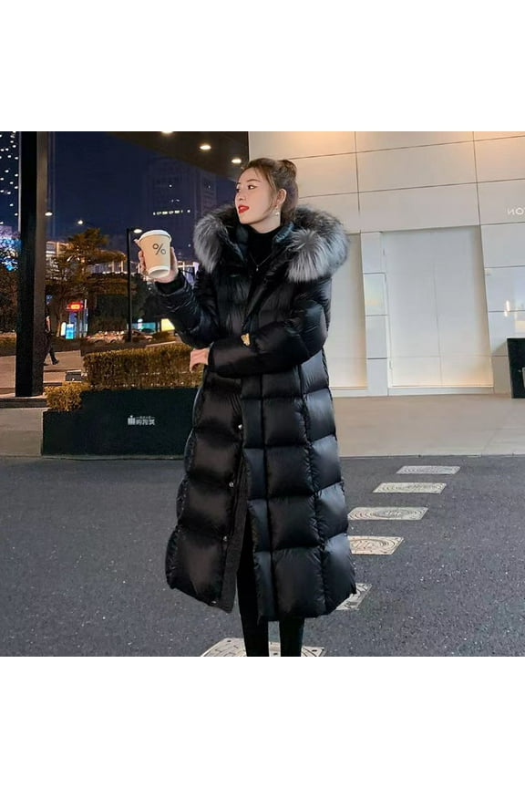 Long Down Coat For Women Over Knee Slim Fit Thickened High Collar Winter Jacket With Large Hood Plus Size Outerwear N Women Short down Coat down Jacket Women Lightweight Oversized Fashion Bags Women