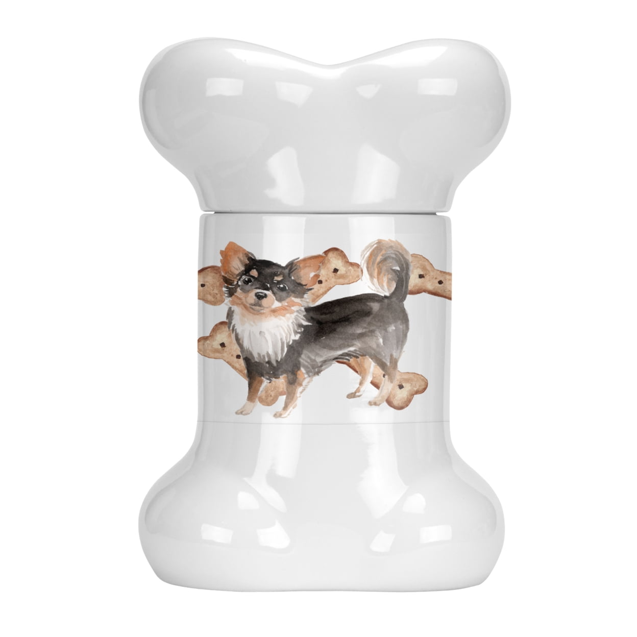 Long Coated Chihuahua Bone Shaped Treat Jar