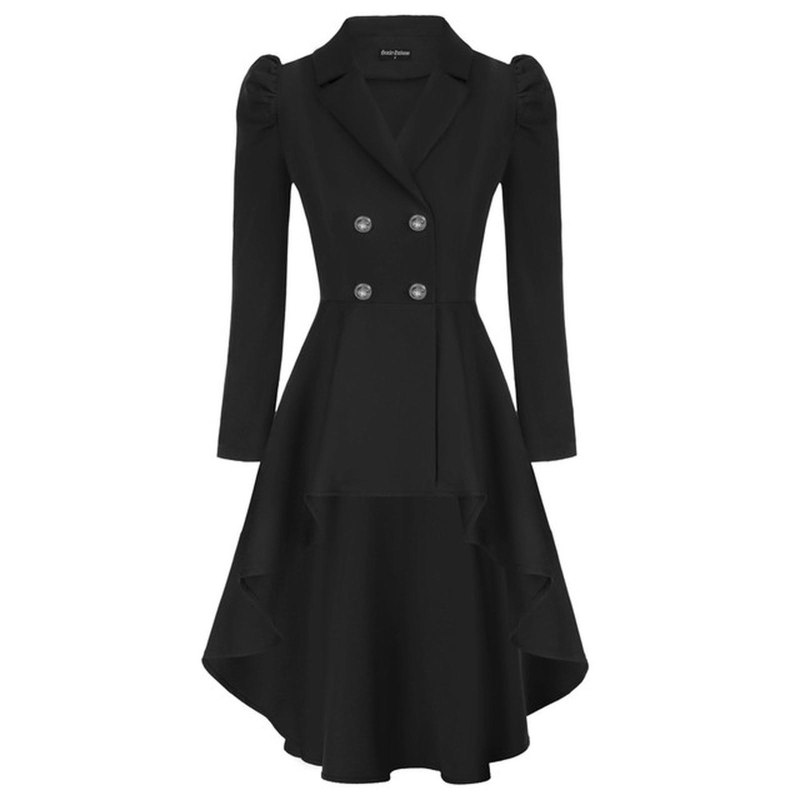 Long Coats For Women HighLow Hem Coat Steampunk Long Puff Sleeve Stand
